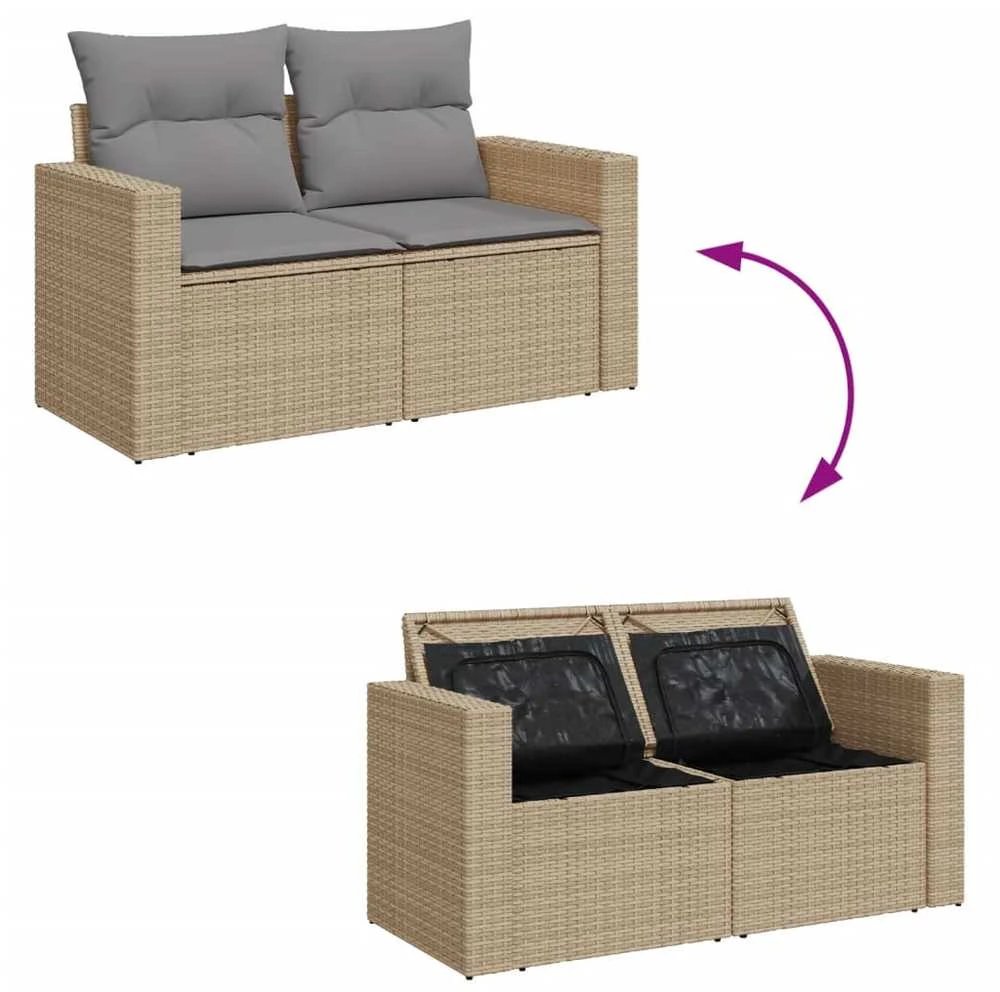 Sofa Sofos komplektas su pagalvėlėmis, 10 dalių, smėlio, poliratanas