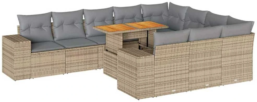 Sofa Sofos komplektas su pagalvėlėmis, 10 dalių, poliratanas/akacija