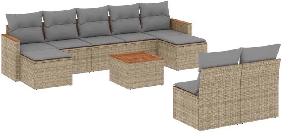 Sofa Sofos komplektas su pagalvėlėmis, 10 dalių, smėlio, poliratanas