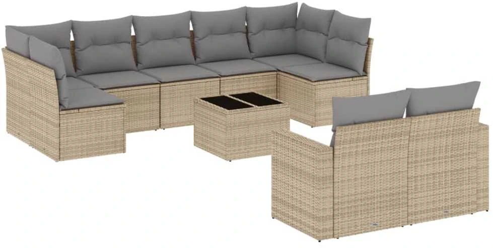 Sofa Sofos komplektas su pagalvėlėmis, 10 dalių, smėlio, poliratanas