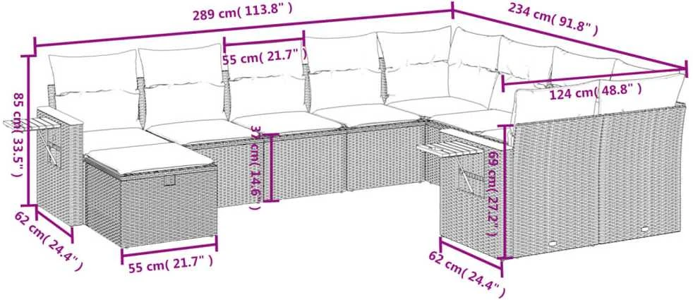 Sofos komplektas su pagalvėlėmis, 10 dalių, juodas, poliratanas
