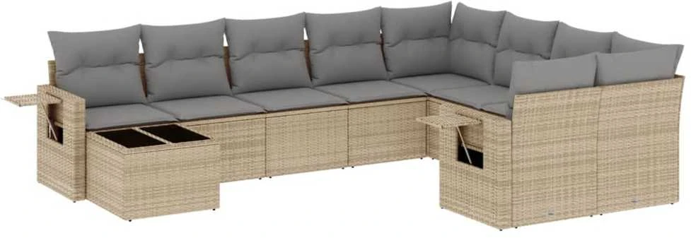 Sofa Sofos komplektas su pagalvėlėmis, 10 dalių, smėlio, poliratanas