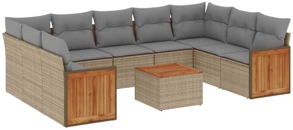 Sofa Sofos komplektas su pagalvėlėmis, 10 dalių, smėlio, poliratanas