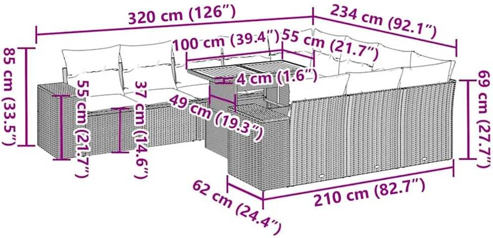 Sofa Sofos komplektas su pagalvėlėmis, 10 dalių, poliratanas/akacija