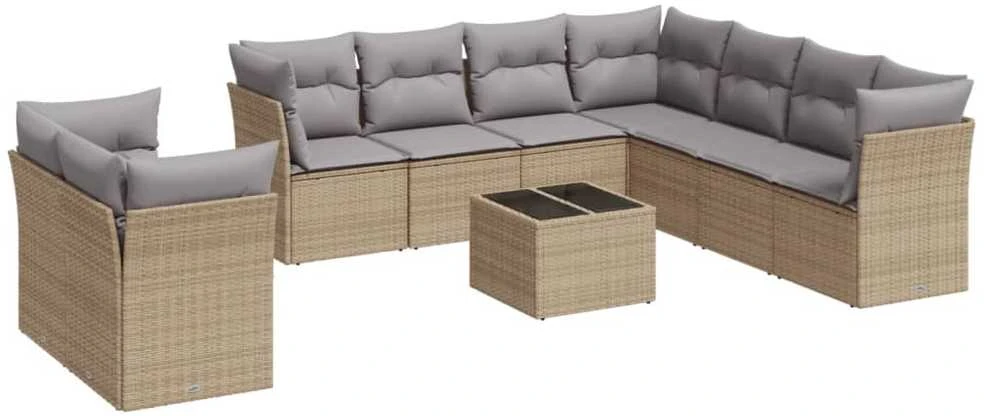 Sofa Sofos komplektas su pagalvėlėmis, 10 dalių, smėlio, poliratanas