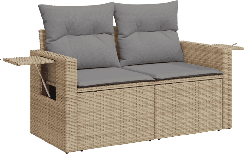 Sofa Sofos komplektas su pagalvėlėmis, 10 dalių, smėlio, poliratanas
