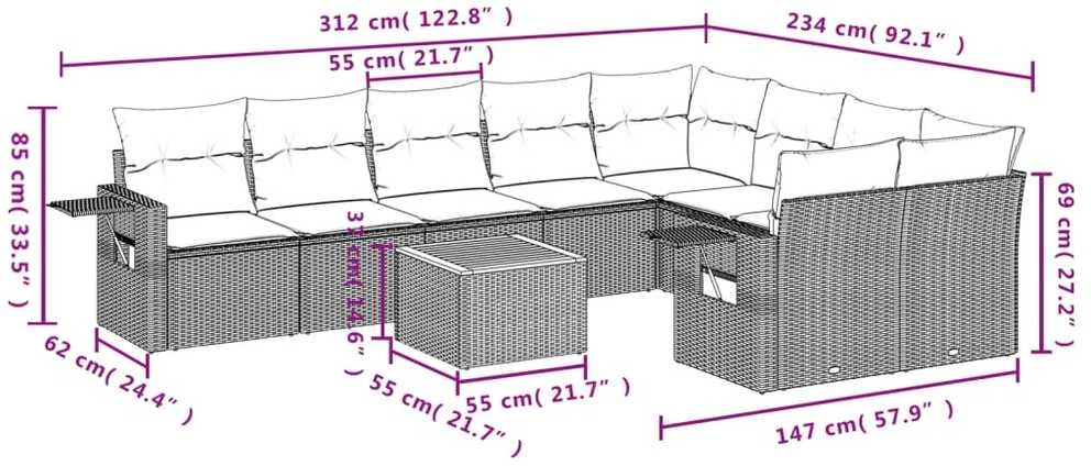 Sofa Sofos komplektas su pagalvėlėmis, 10 dalių, smėlio, poliratanas