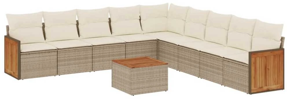 Lauko baldų komplektas Sofos komplektas su pagalvėlėmis, 10 dalių, smėlio, poliratanas