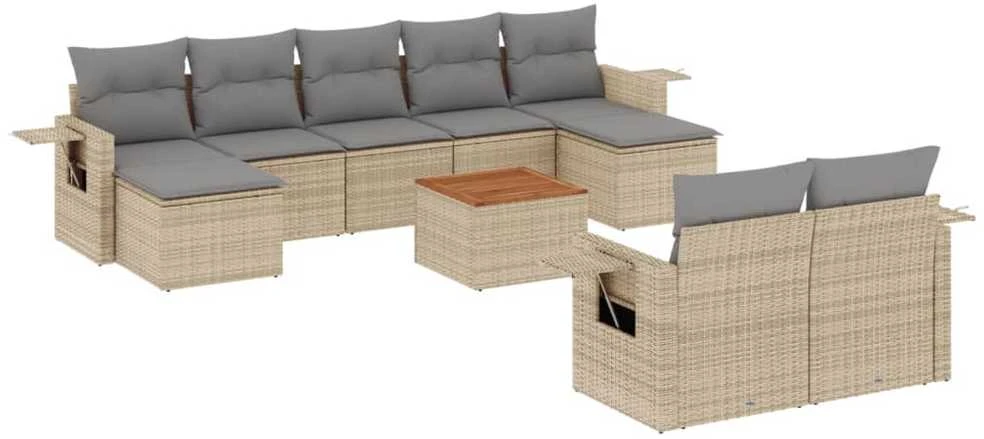 Sofa Sofos komplektas su pagalvėlėmis, 10 dalių, smėlio, poliratanas