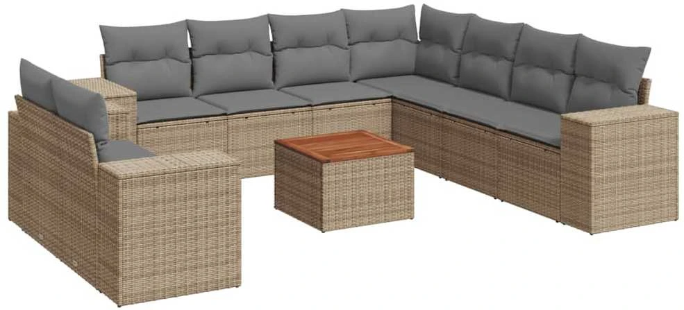 Sofa Sofos komplektas su pagalvėlėmis, 10 dalių, smėlio, poliratanas