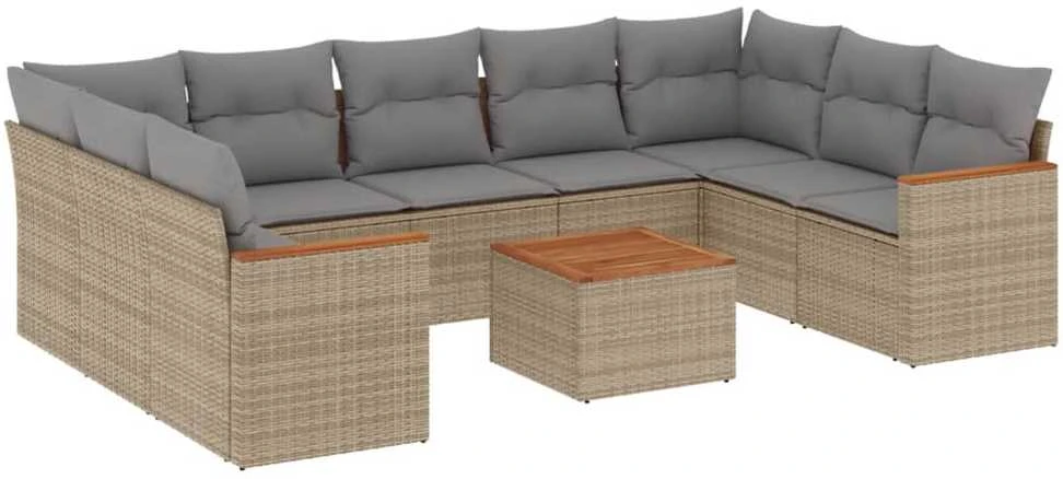 Sofa Sofos komplektas su pagalvėlėmis, 10 dalių, smėlio, poliratanas