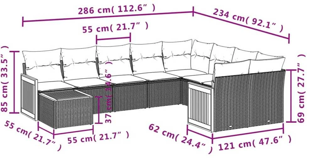 Sofa Sofos komplektas su pagalvėlėmis, 10 dalių, smėlio, poliratanas