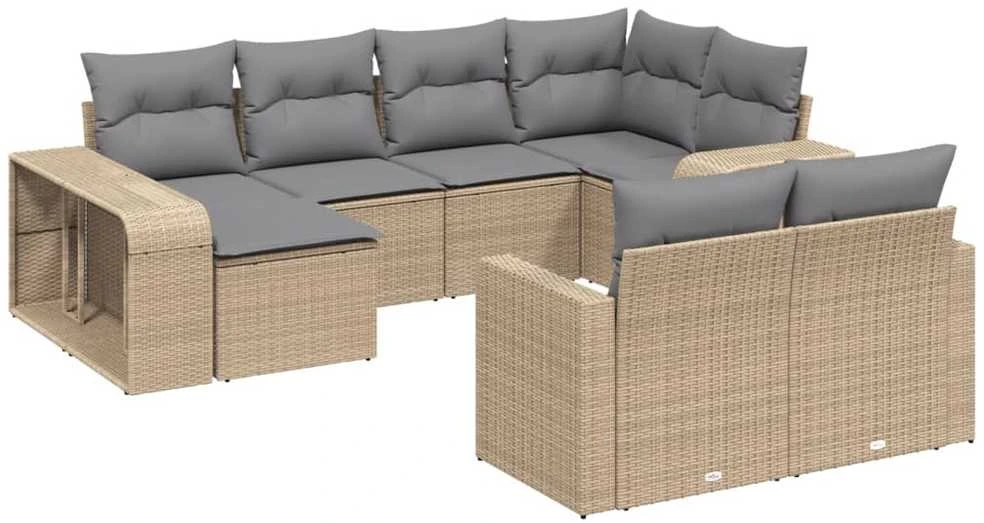 Sofa Sofos komplektas su pagalvėlėmis, 10 dalių, smėlio, poliratanas