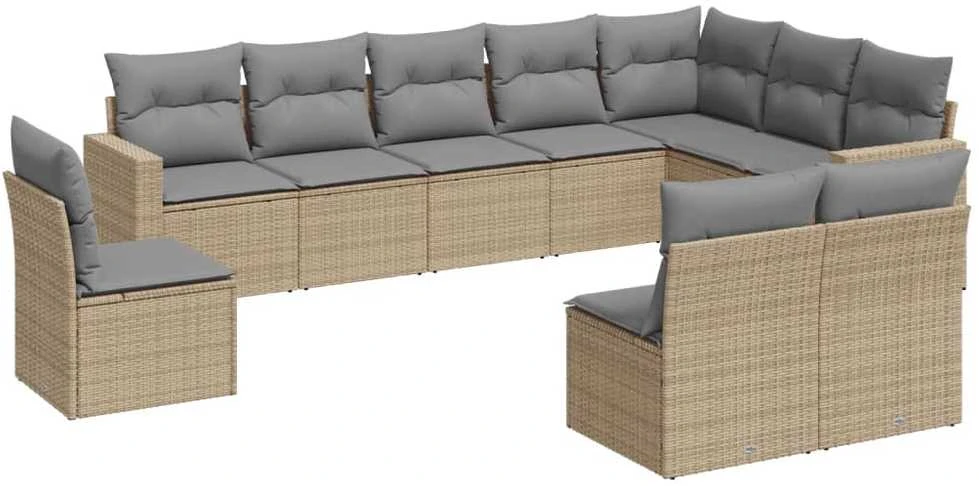 Sofa Sofos komplektas su pagalvėlėmis, 10 dalių, smėlio, poliratanas