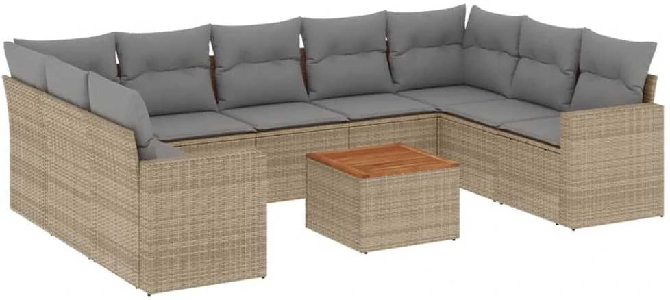 Sofa Sofos komplektas su pagalvėlėmis, 10 dalių, smėlio, poliratanas