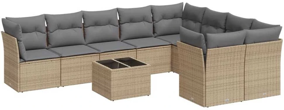 Sofa Sofos komplektas su pagalvėlėmis, 10 dalių, smėlio, poliratanas