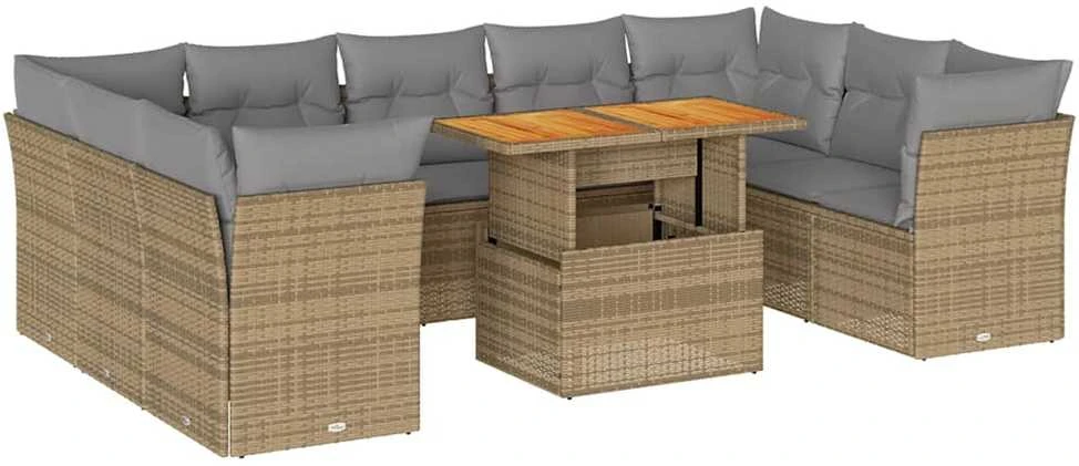 Sofa Sofos komplektas su pagalvėlėmis, 10 dalių, smėlio, poliratanas