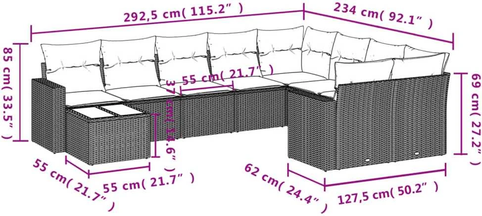 Sofa Sofos komplektas su pagalvėlėmis, 10 dalių, smėlio, poliratanas