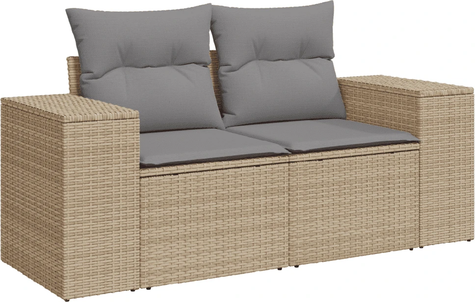 Sofa Sofos komplektas su pagalvėlėmis, 10 dalių, smėlio, poliratanas