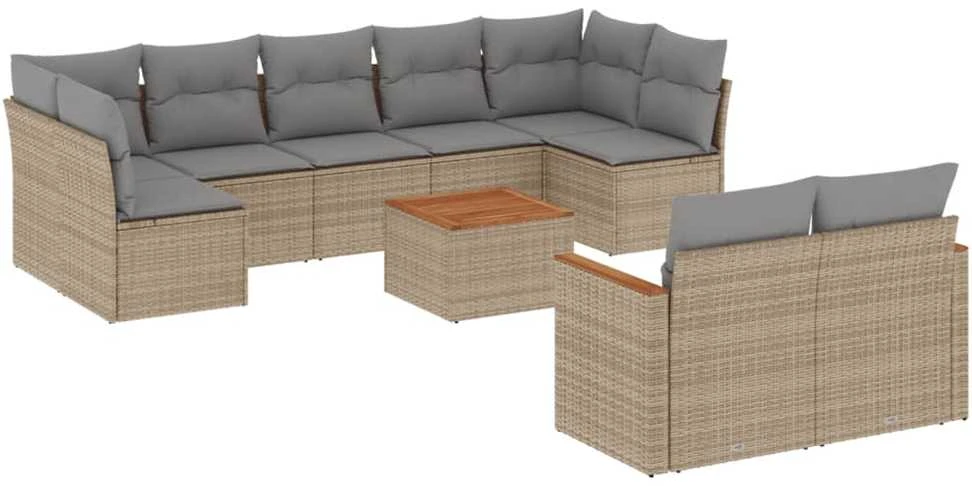 Sofa Sofos komplektas su pagalvėlėmis, 10 dalių, smėlio, poliratanas