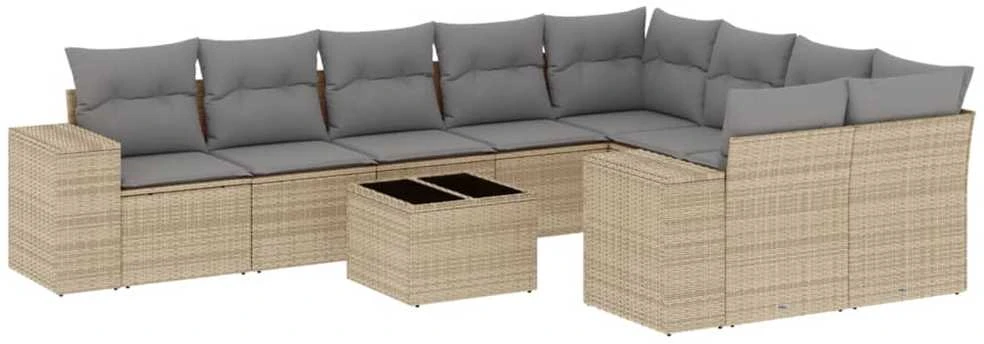 Sofa Sofos komplektas su pagalvėlėmis, 10 dalių, smėlio, poliratanas