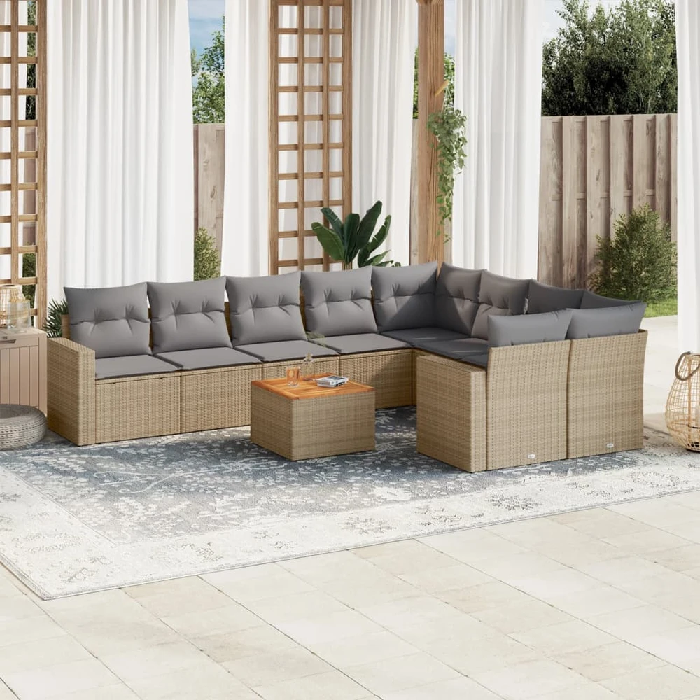 Sofa Sofos komplektas su pagalvėlėmis, 10 dalių, smėlio, poliratanas