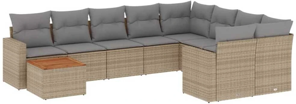 Sofa Sofos komplektas su pagalvėlėmis, 10 dalių, smėlio, poliratanas