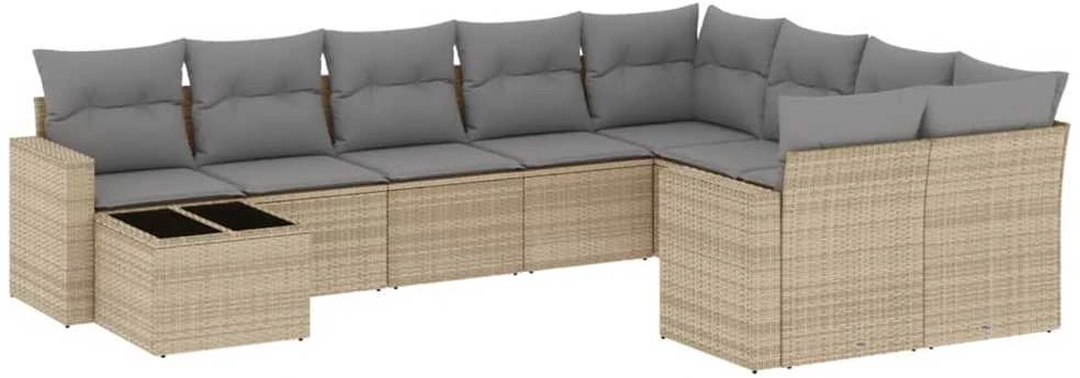 Sofa Sofos komplektas su pagalvėlėmis, 10 dalių, smėlio, poliratanas