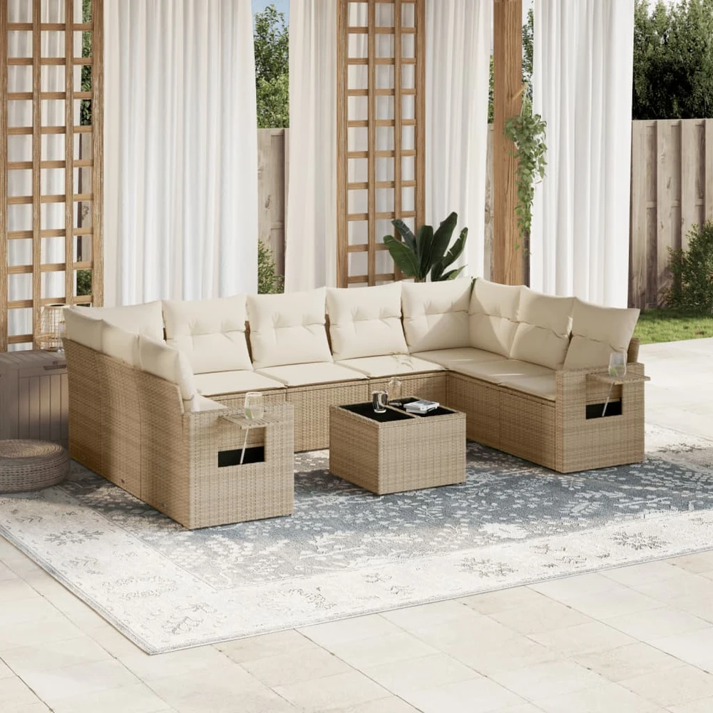 Sofa Sofos komplektas su pagalvėlėmis, 10 dalių, smėlio, poliratanas