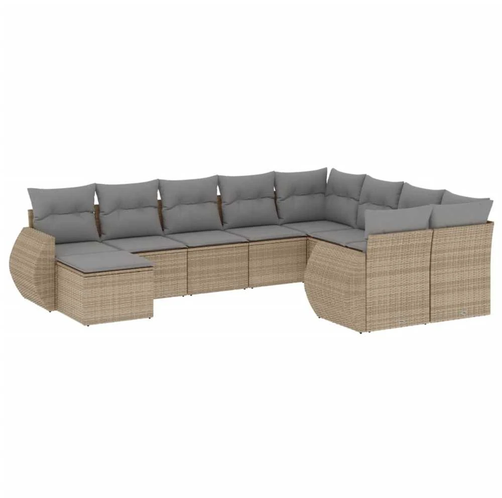 Sofa Sofos komplektas su pagalvėlėmis, 10 dalių, smėlio, poliratanas