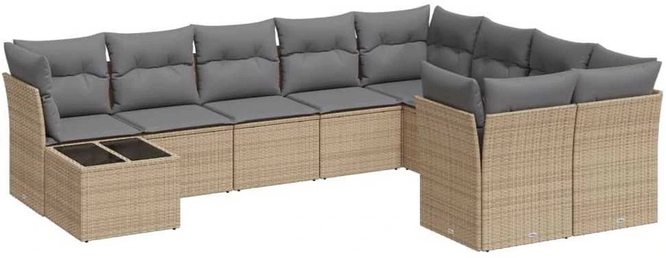 Sofa Sofos komplektas su pagalvėlėmis, 10 dalių, smėlio, poliratanas