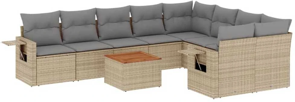 Sofa Sofos komplektas su pagalvėlėmis, 10 dalių, smėlio, poliratanas