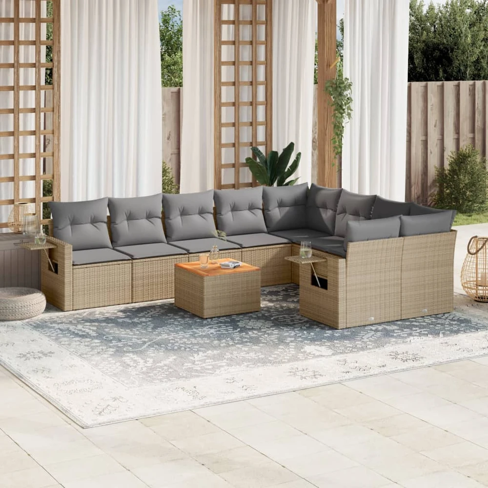 Sofa Sofos komplektas su pagalvėlėmis, 10 dalių, smėlio, poliratanas