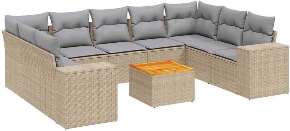 Sofa Sofos komplektas su pagalvėlėmis, 10 dalių, smėlio, poliratanas