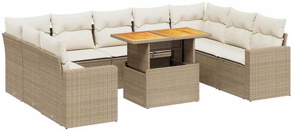 Sofa Sofos komplektas su pagalvėlėmis, 10 dalių, smėlio, poliratanas