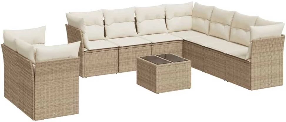 Sofa Sofos komplektas su pagalvėlėmis, 10 dalių, smėlio, poliratanas
