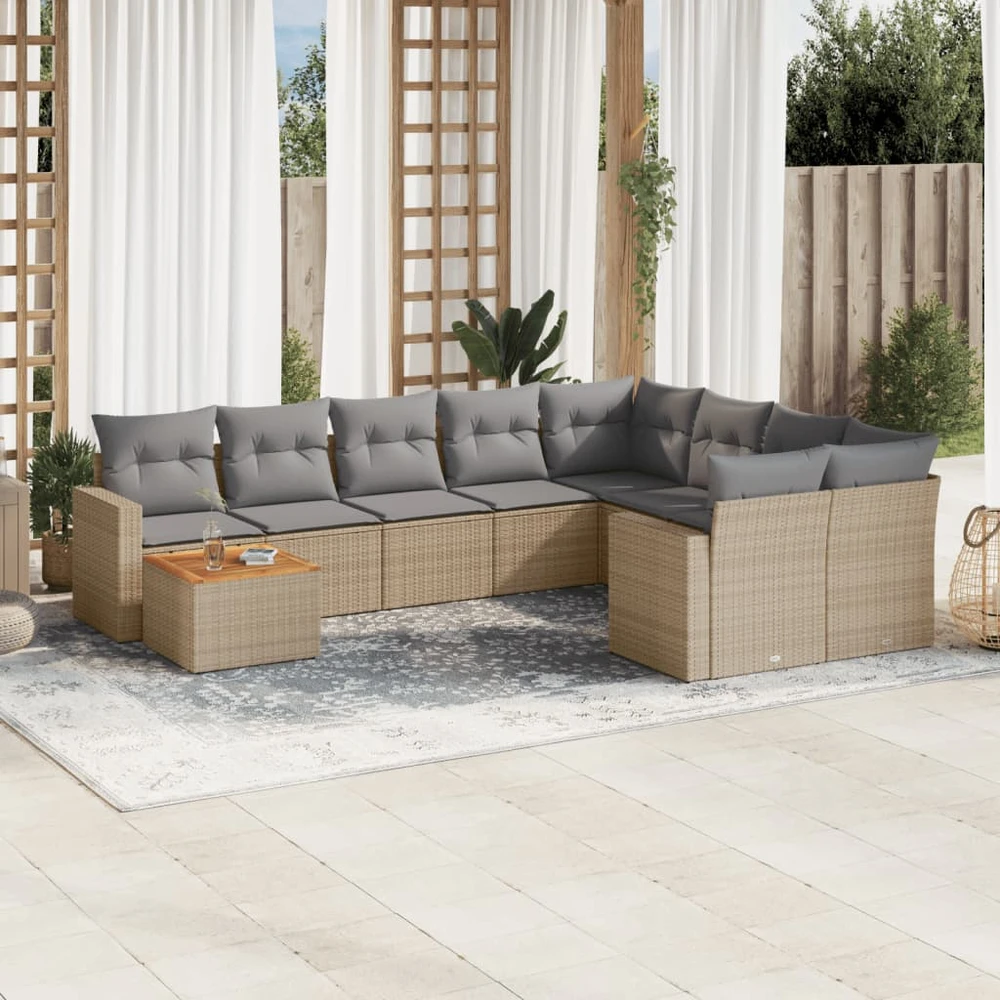 Sofa Sofos komplektas su pagalvėlėmis, 10 dalių, smėlio, poliratanas