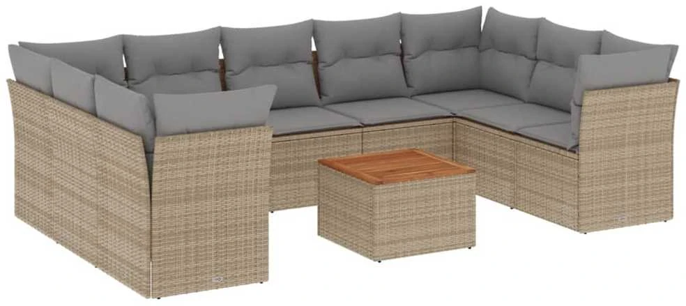 Sofa Sofos komplektas su pagalvėlėmis, 10 dalių, smėlio, poliratanas