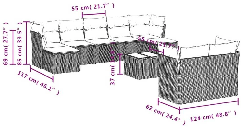 Sofa Sofos komplektas su pagalvėlėmis, 10 dalių, smėlio, poliratanas