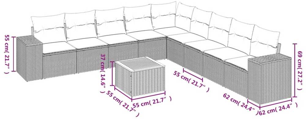 Sofa Sofos komplektas su pagalvėlėmis, 10 dalių, smėlio, poliratanas