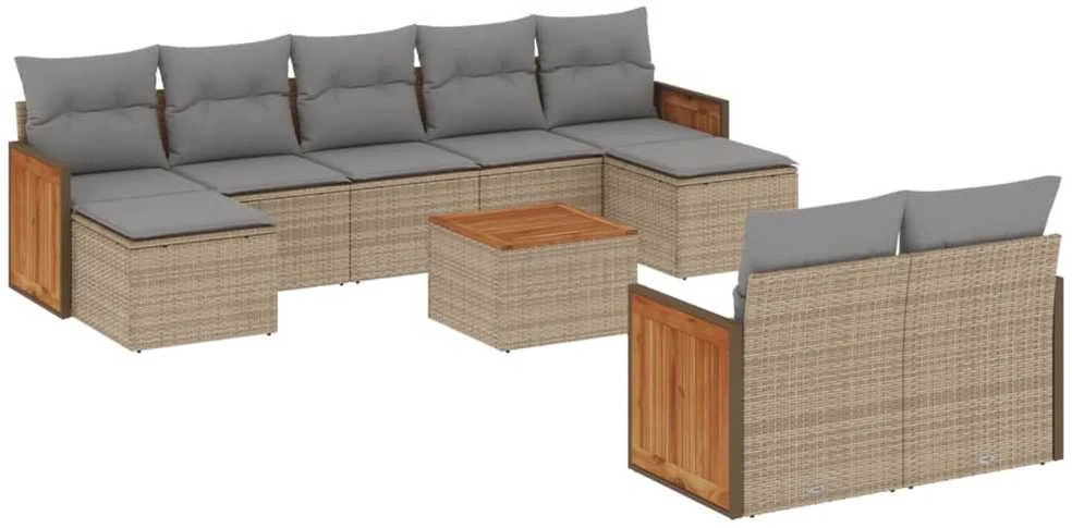 Sofa Sofos komplektas su pagalvėlėmis, 10 dalių, smėlio, poliratanas