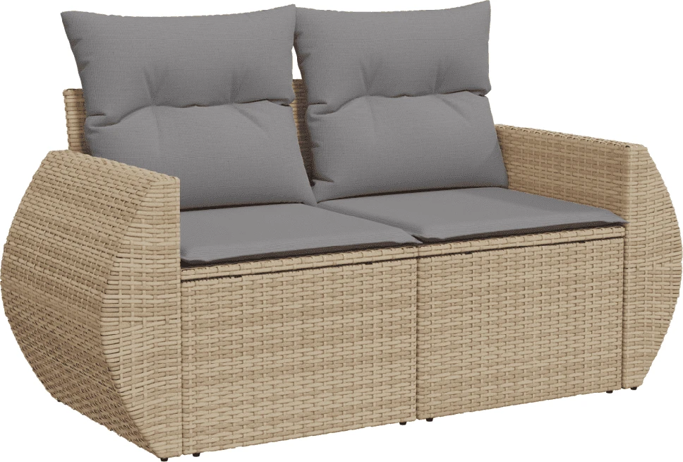 Sofa Sofos komplektas su pagalvėlėmis, 10 dalių, smėlio, poliratanas