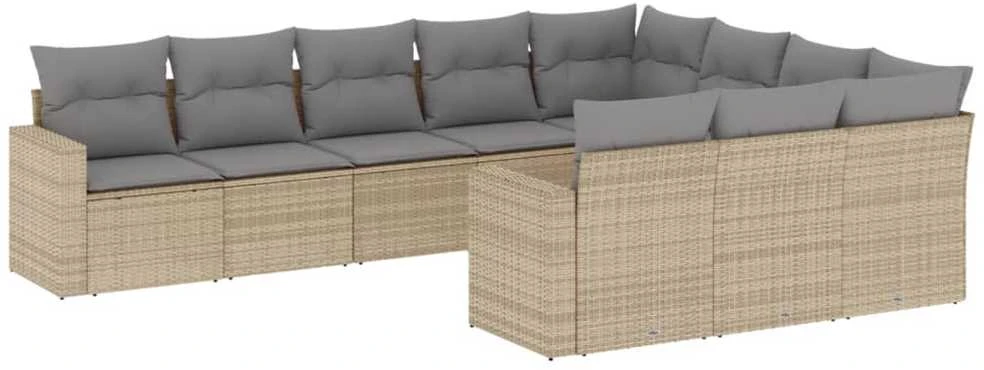 Sofa Sofos komplektas su pagalvėlėmis, 10 dalių, smėlio, poliratanas