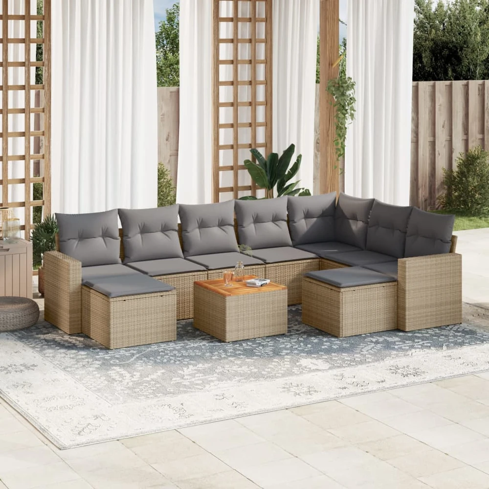 Sofa Sofos komplektas su pagalvėlėmis, 10 dalių, smėlio, poliratanas