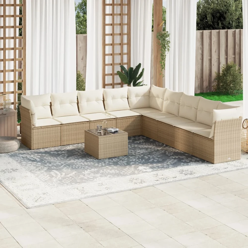 Sofa Sofos komplektas su pagalvėlėmis, 10 dalių, smėlio, poliratanas