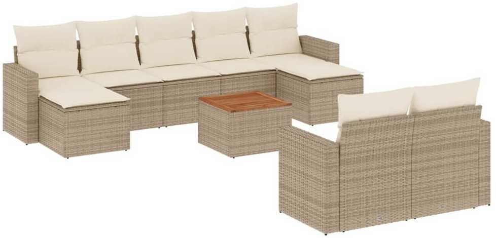 Sofa Sofos komplektas su pagalvėlėmis, 10 dalių, smėlio, poliratanas