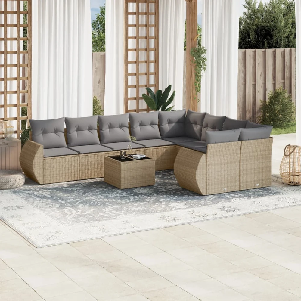 Sofa Sofos komplektas su pagalvėlėmis, 10 dalių, smėlio, poliratanas