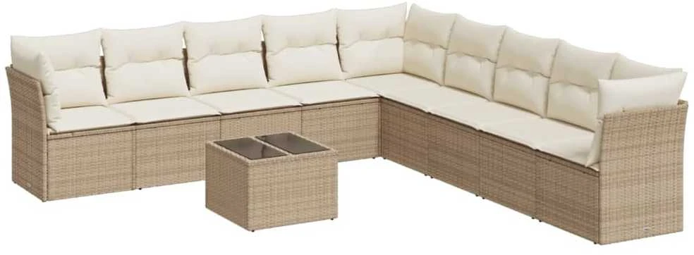 Sofa Sofos komplektas su pagalvėlėmis, 10 dalių, smėlio, poliratanas