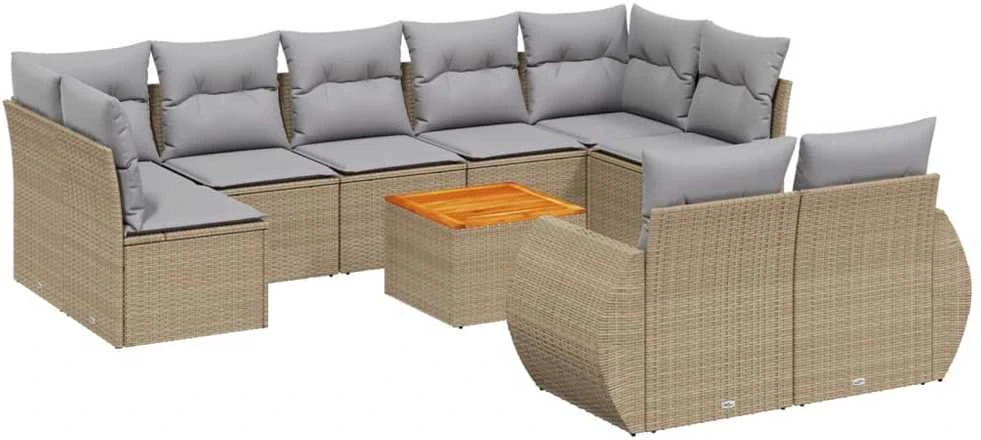 Sofa Sofos komplektas su pagalvėlėmis, 10 dalių, smėlio, poliratanas