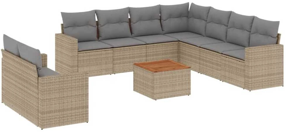 Sofa Sofos komplektas su pagalvėlėmis, 10 dalių, smėlio, poliratanas
